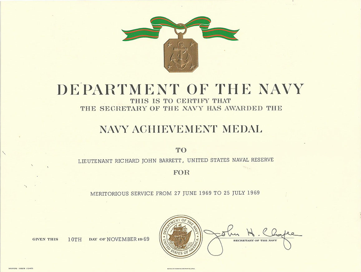 Navy Achievement Medal certificate