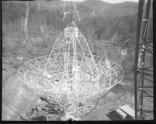 photo of a large satellite at the rosman tracking station