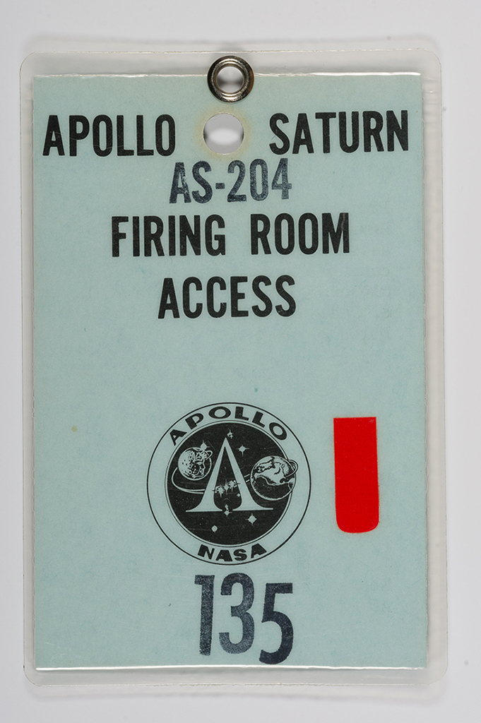 Laminated badge from the Apollo missions which grants access to the firing room