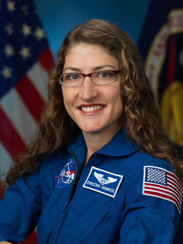 Christina Koch wearing a flightsuit