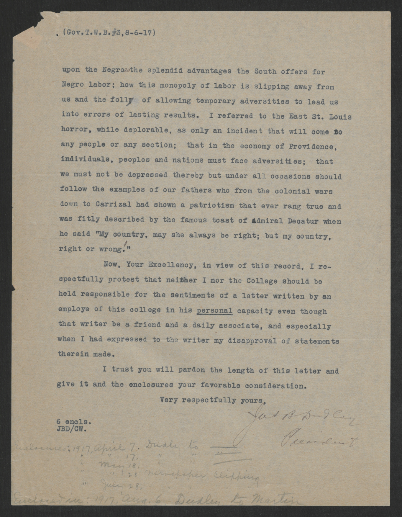 Letter from James B. Dudley to Gov. Bickett, August 6, 1917 - Page 3