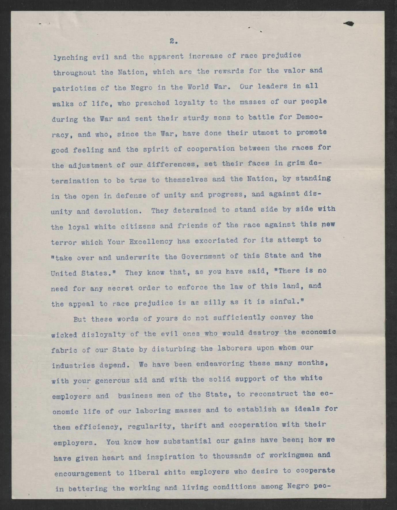 A Memorial of Thanks to Governor T. W. Bickett from the Citizens of Lexington, N.C., ca. July 1919, page 2