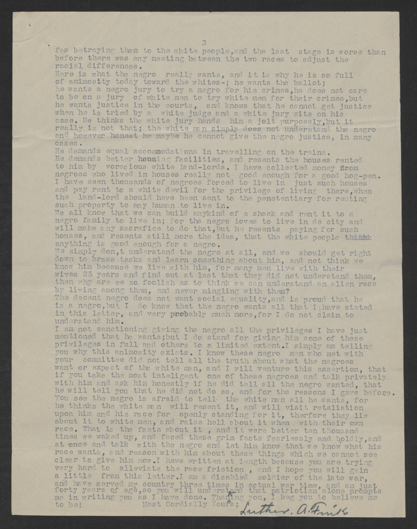 Letter from Luther A. Fink to Gov. Thomas W. Bickett, October 18, 1919, page 3