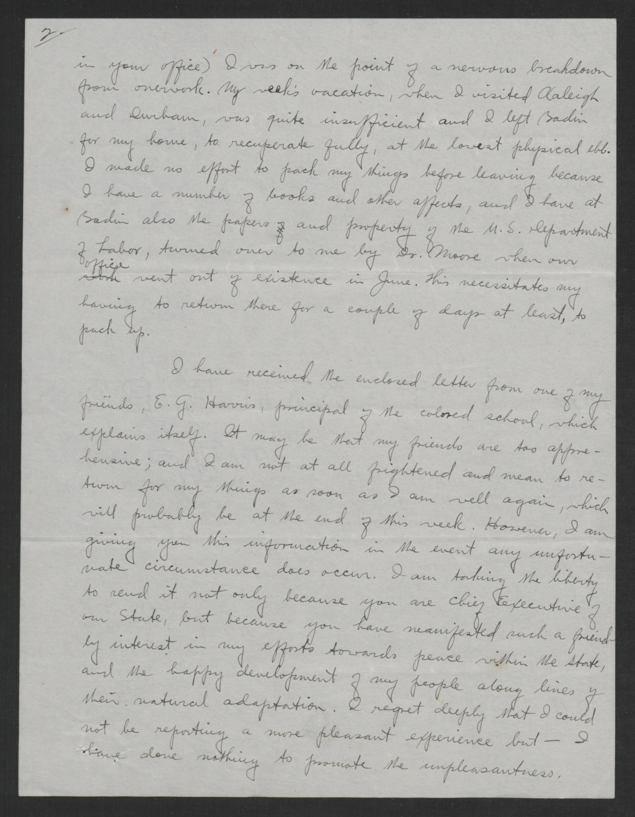Letter from Robert M. Andrews to Gov. Thomas W. Bickett, December 30, 1919, page 2