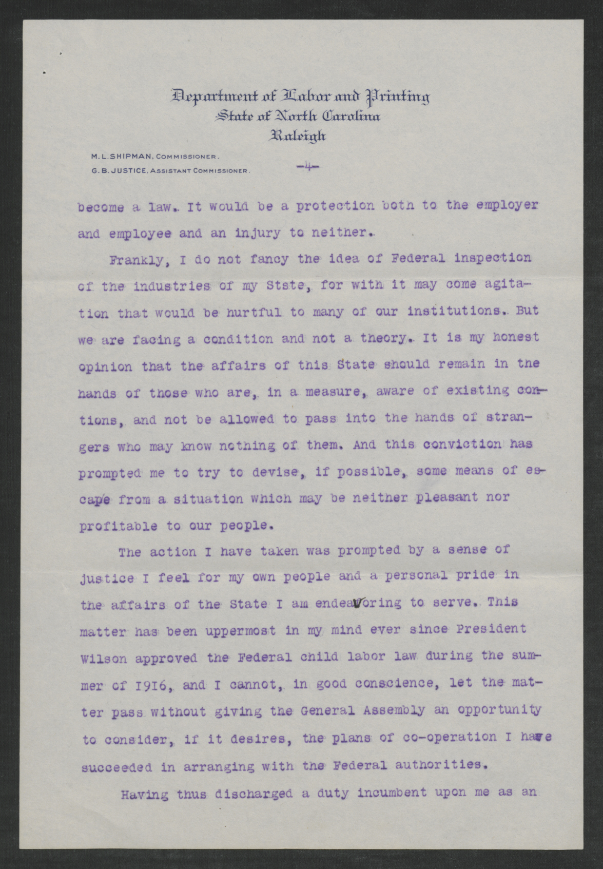 Letter from Mitchell L. Shipman to Thomas W. Bickett, February 19, 1917, page 4