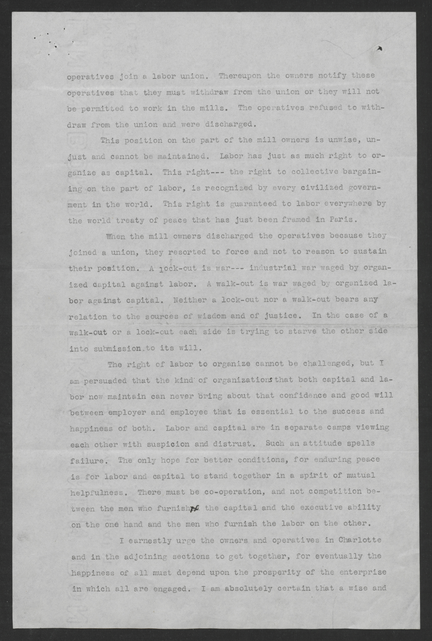 An Appeal to the People of Charlotte and Mecklenburg County for Co-operation of Labor and Capital by Gov. Thomas W. Bickett, May 30, 1919, page 2