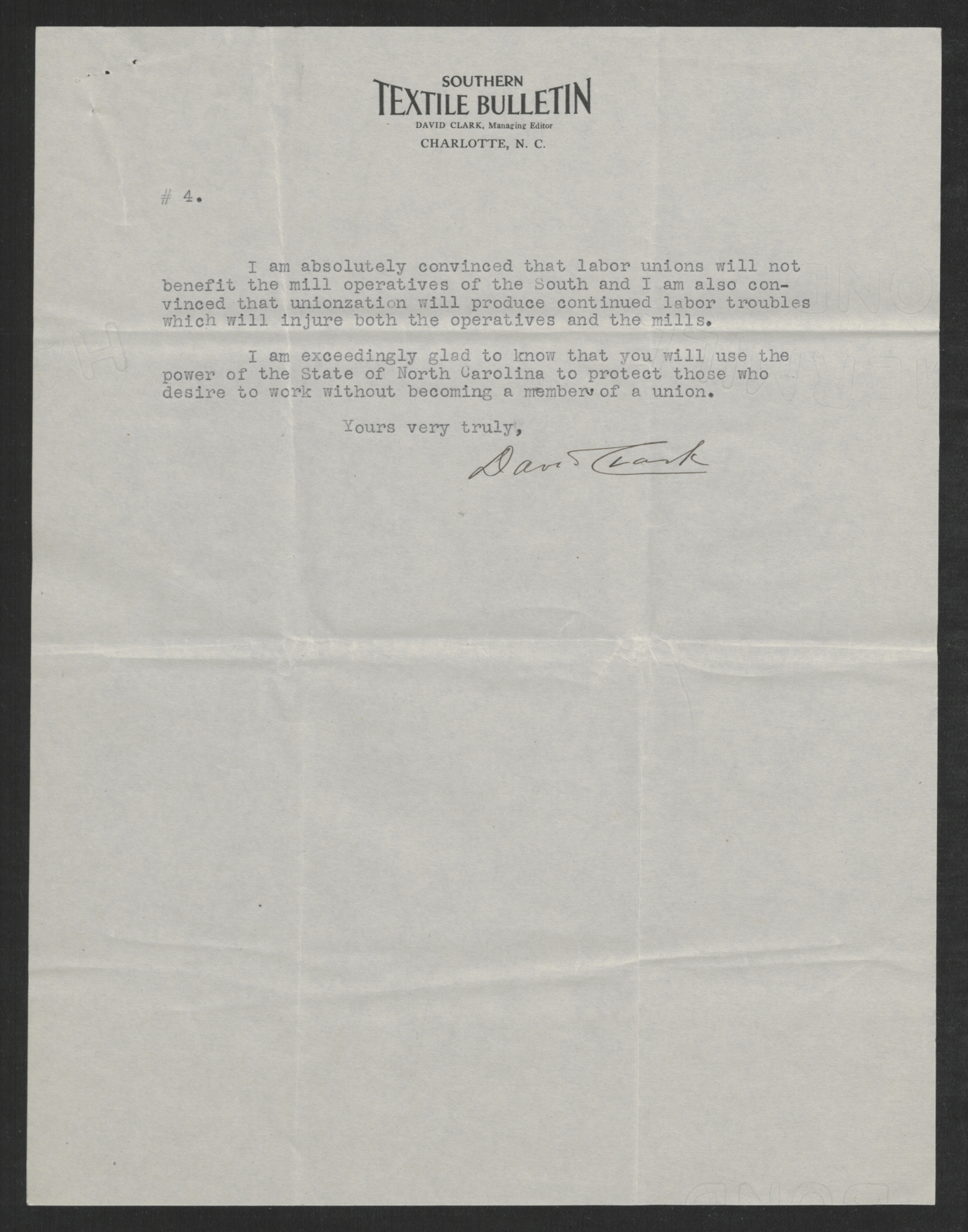 Letter from David Clark to Thomas W. Bickett, June 20, 1919, page 4
