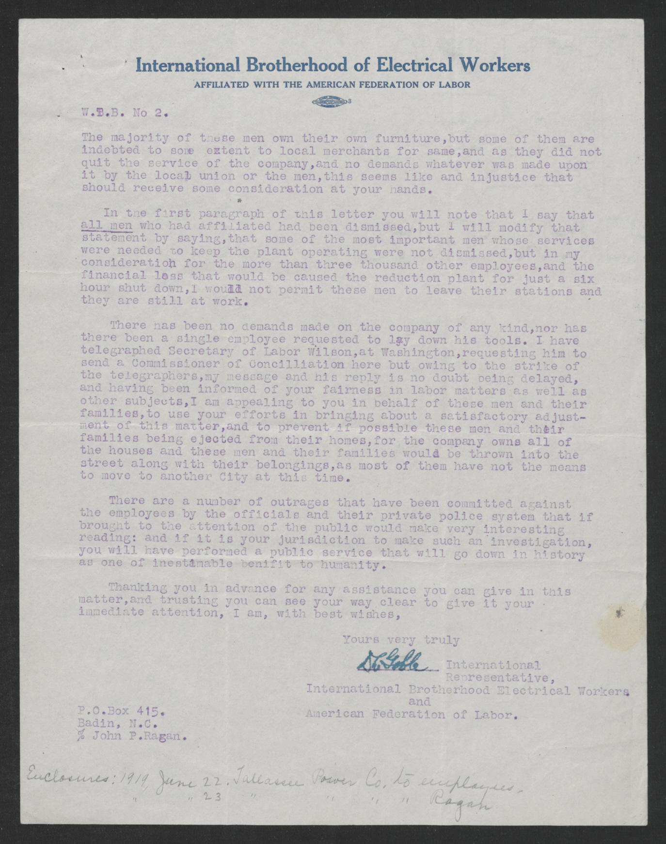 Letter from David L. Goble to Thomas W. Bickett, June 25, 1919, page 2
