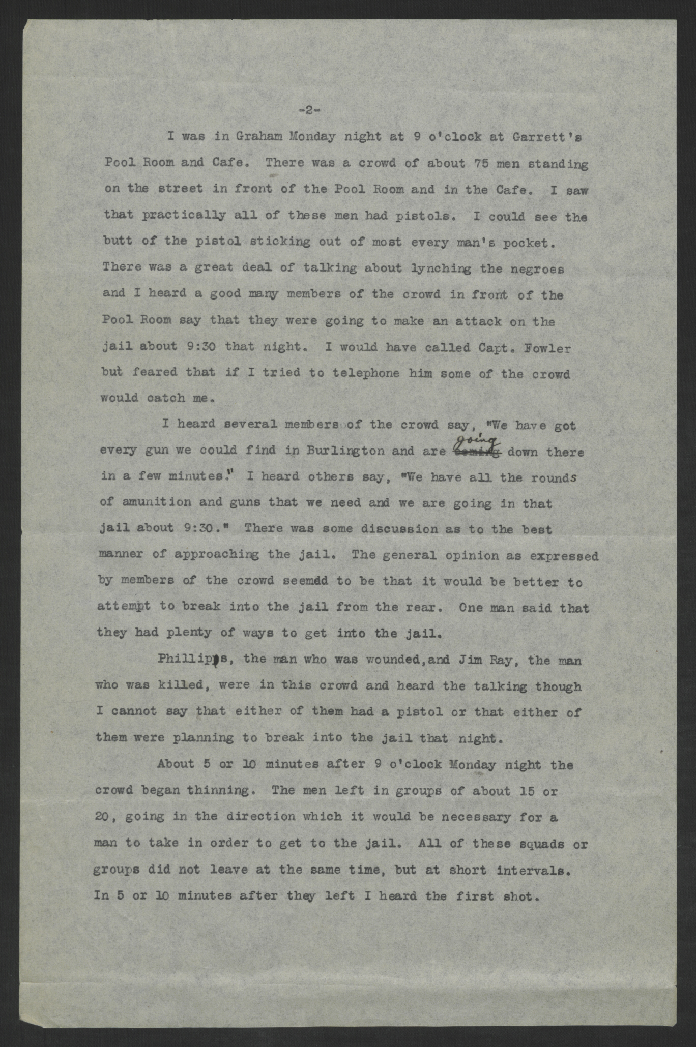 Testimony of Private John Thompson, August 2, 1920, page 2