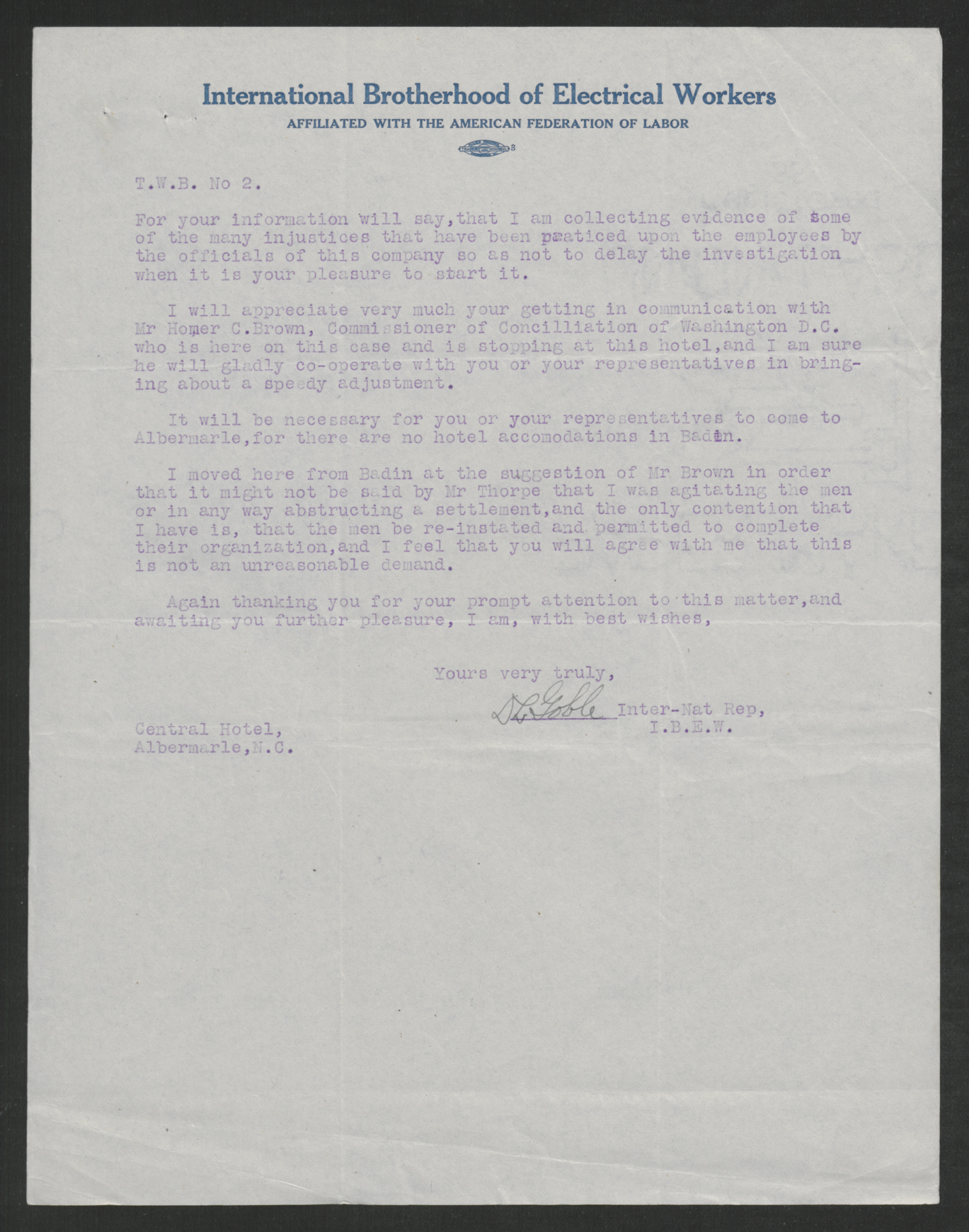 Letter from David L. Goble to Thomas W. Bickett, June 29, 1919, page 2
