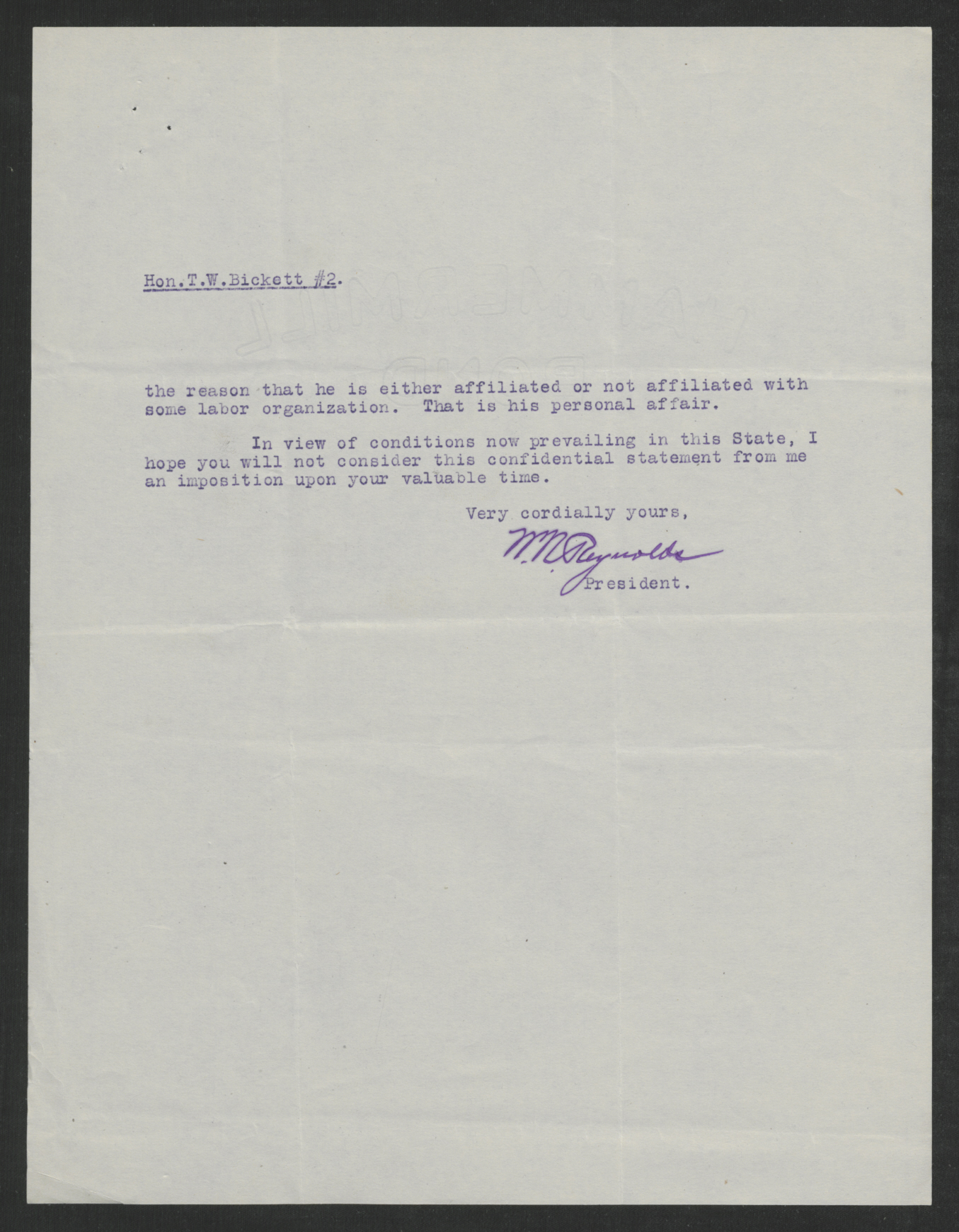 Letter from William N. Reynolds to Thomas W. Bickett, June 30, 1919, page 2