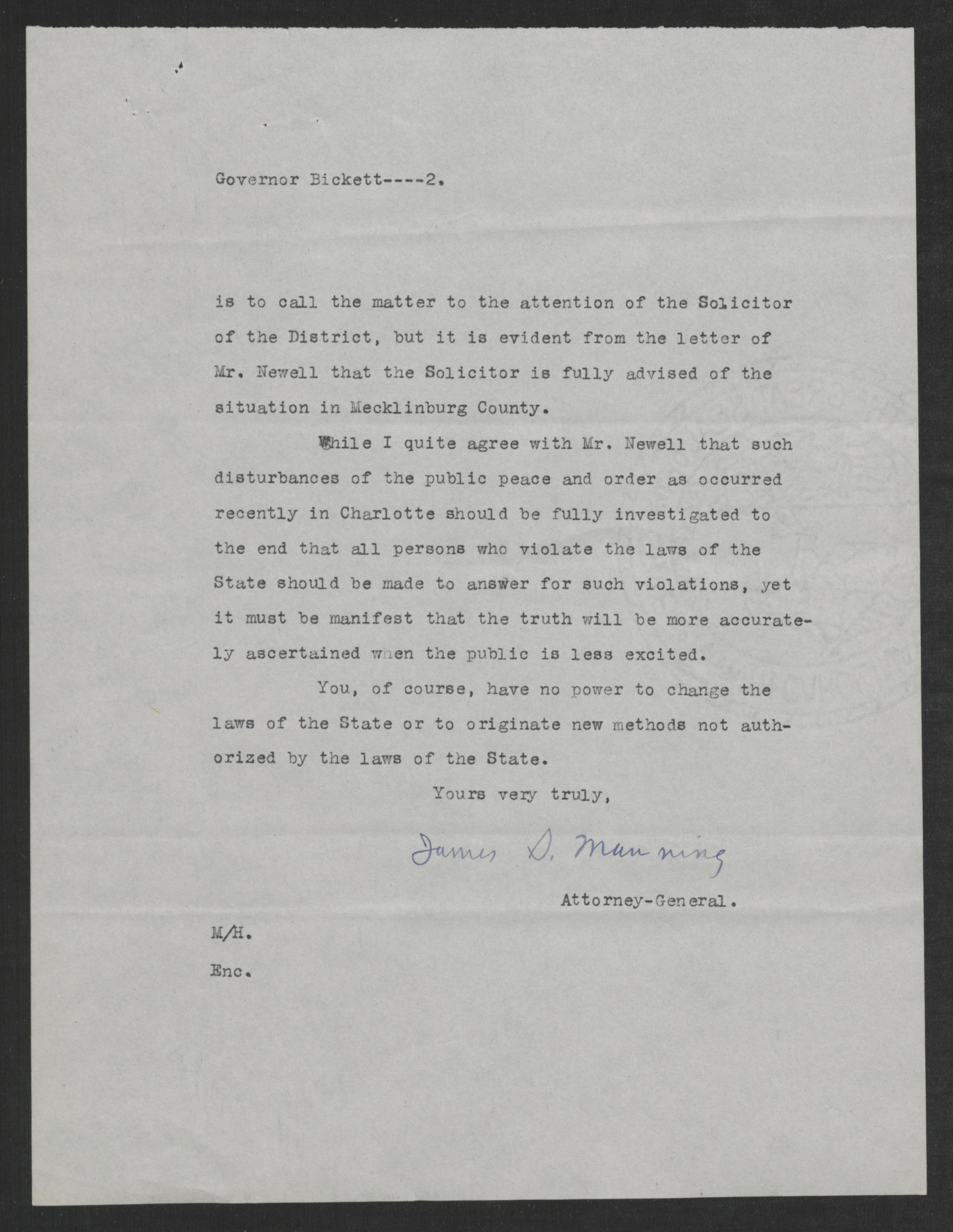 Letter from James S. Manning to Thomas W. Bickett, September 5, 1919, page 2