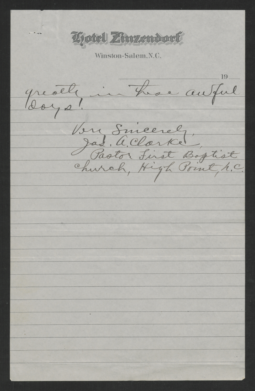 Letter from James A. Clarke to Thomas W. Bickett, September 15, 1919, page 2