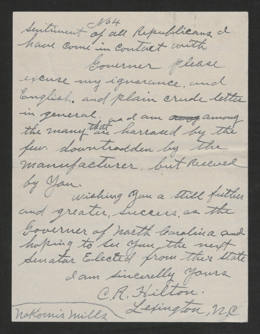 Letter from Charles R. Hilton to Thomas W. Bickett, September 29, 1919, page 4