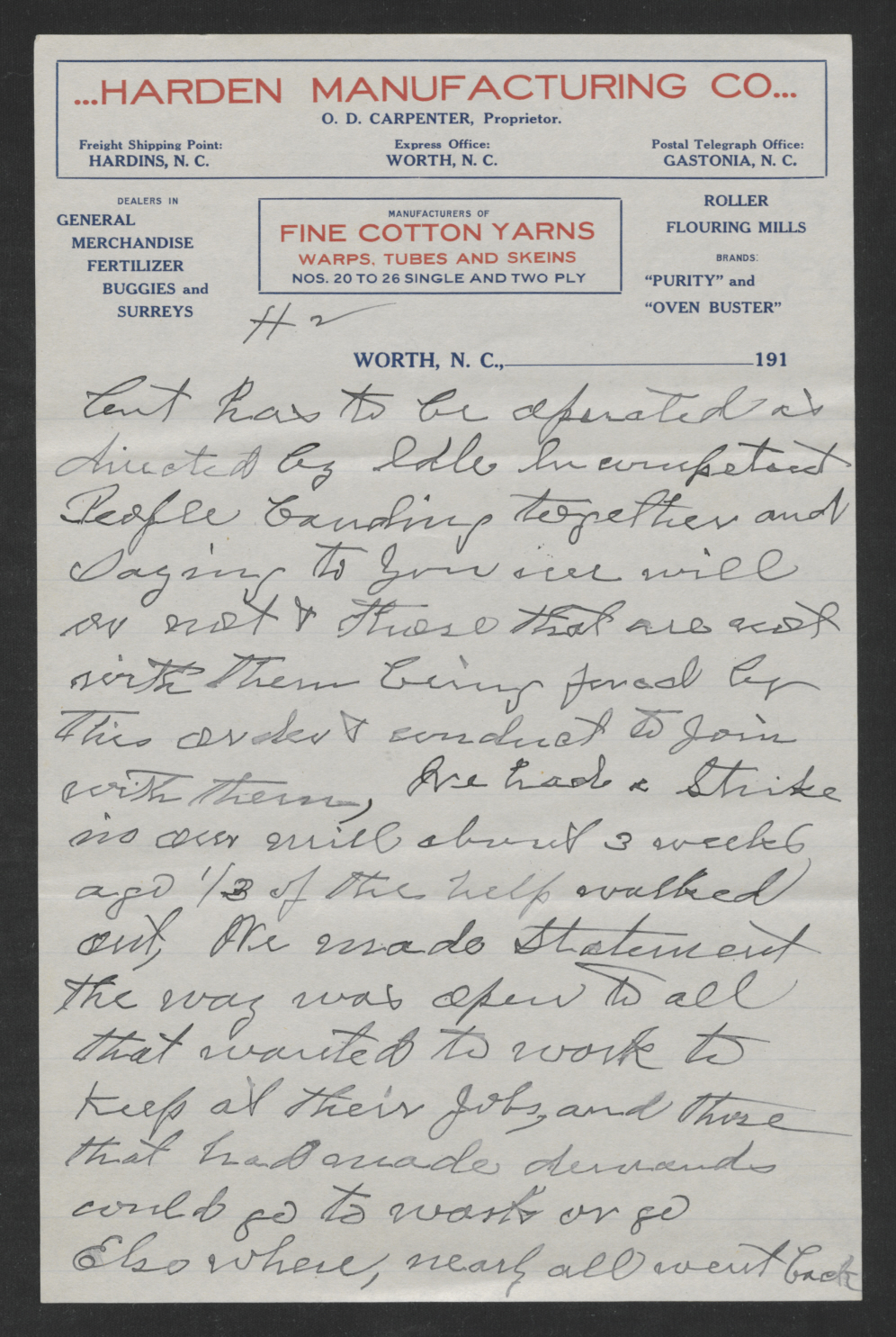 Letter from Oscar D. Carpenter to Thomas W. Bickett, October 16, 1919, page 2