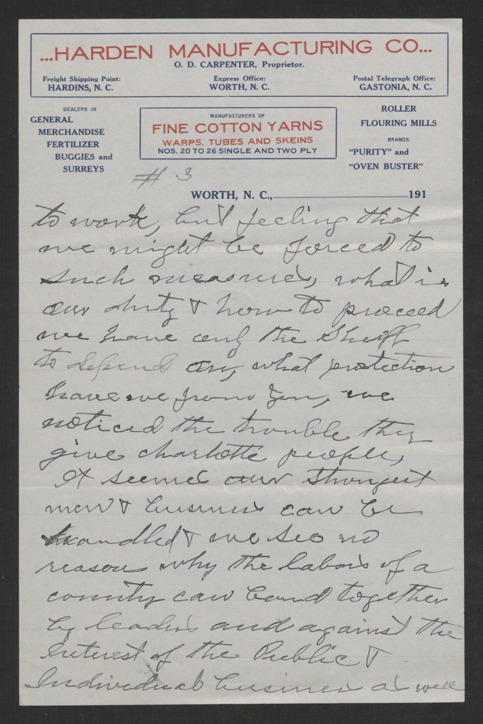 Letter from Oscar D. Carpenter to Thomas W. Bickett, October 16, 1919, page 3