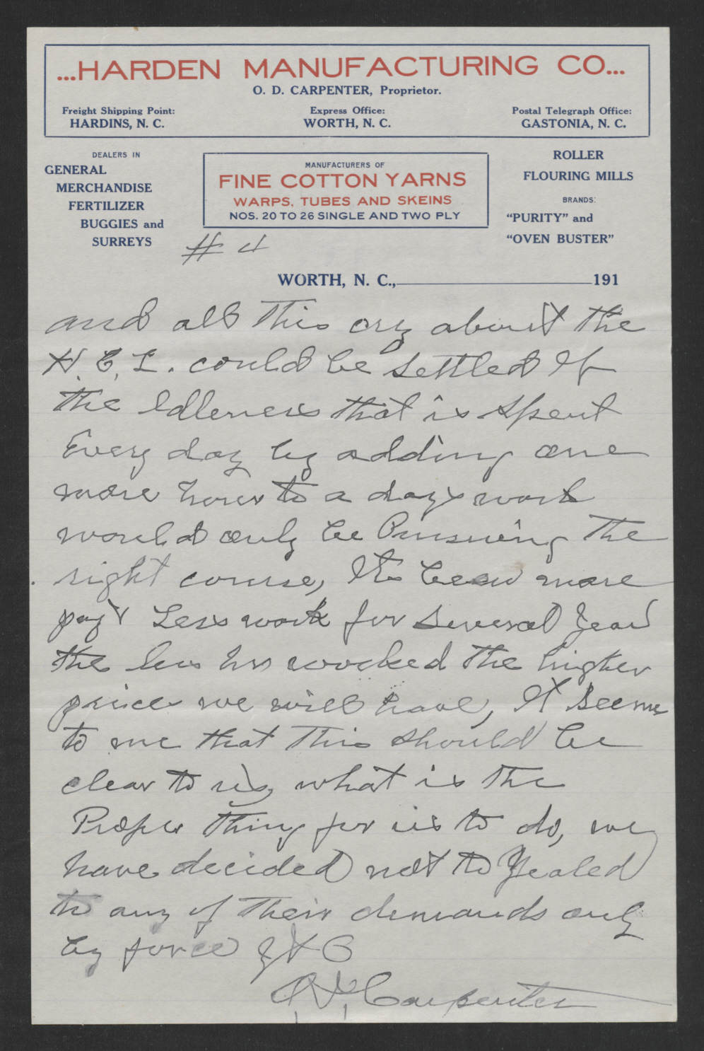 Letter from Oscar D. Carpenter to Thomas W. Bickett, October 16, 1919, page 4