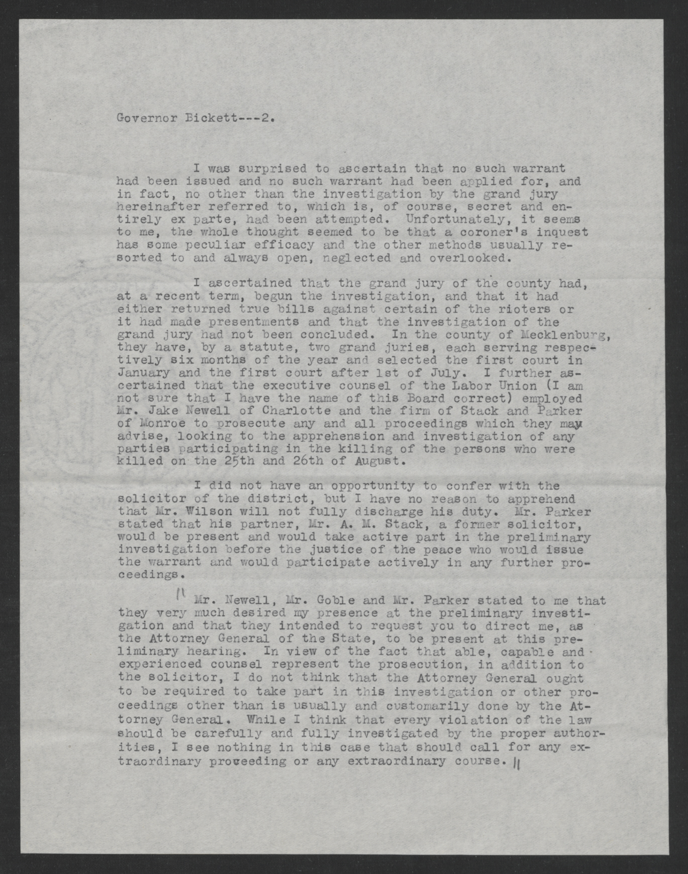 Letter from James S. Manning to Thomas W. Bickett, October 16, 1919, page 2