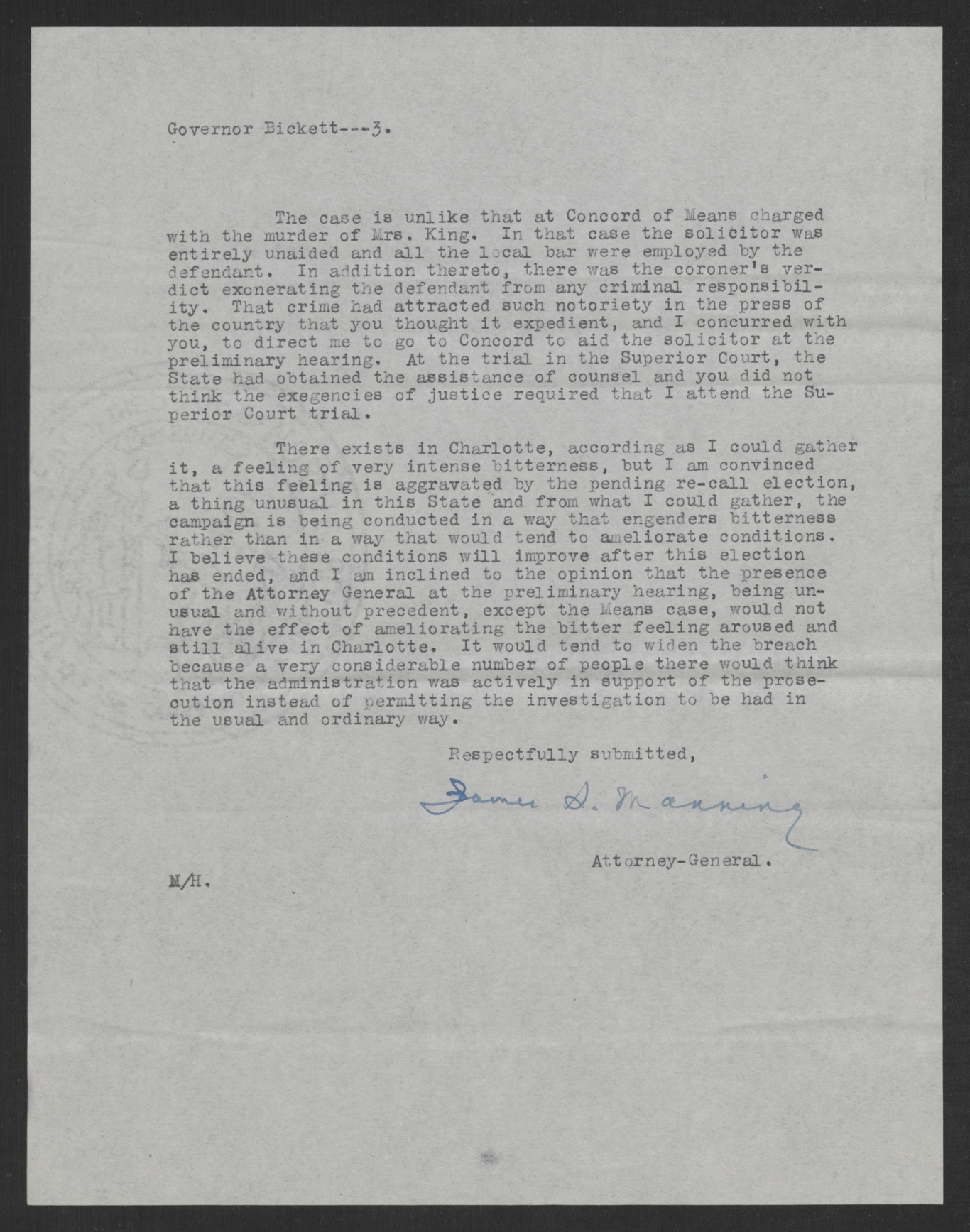 Letter from James S. Manning to Thomas W. Bickett, October 16, 1919, page 3