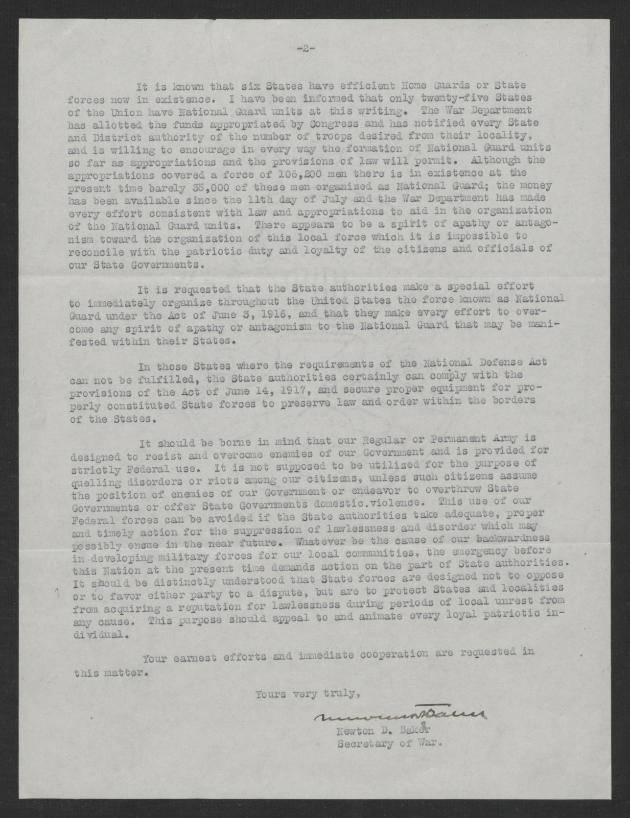 Letter from Newton D. Baker to Thomas W. Bickett, November 7, 1919, page 2