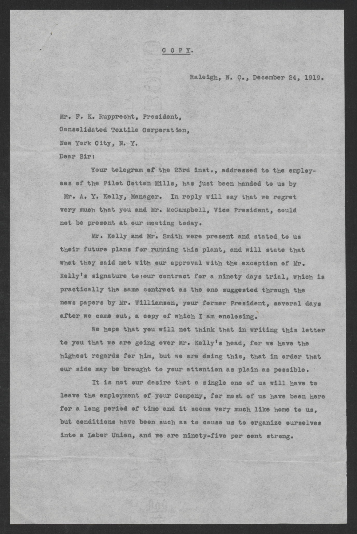 Letter from Cleveland C. Mangum to Frederick K. Rupprecht, December 24, 1919, page 1