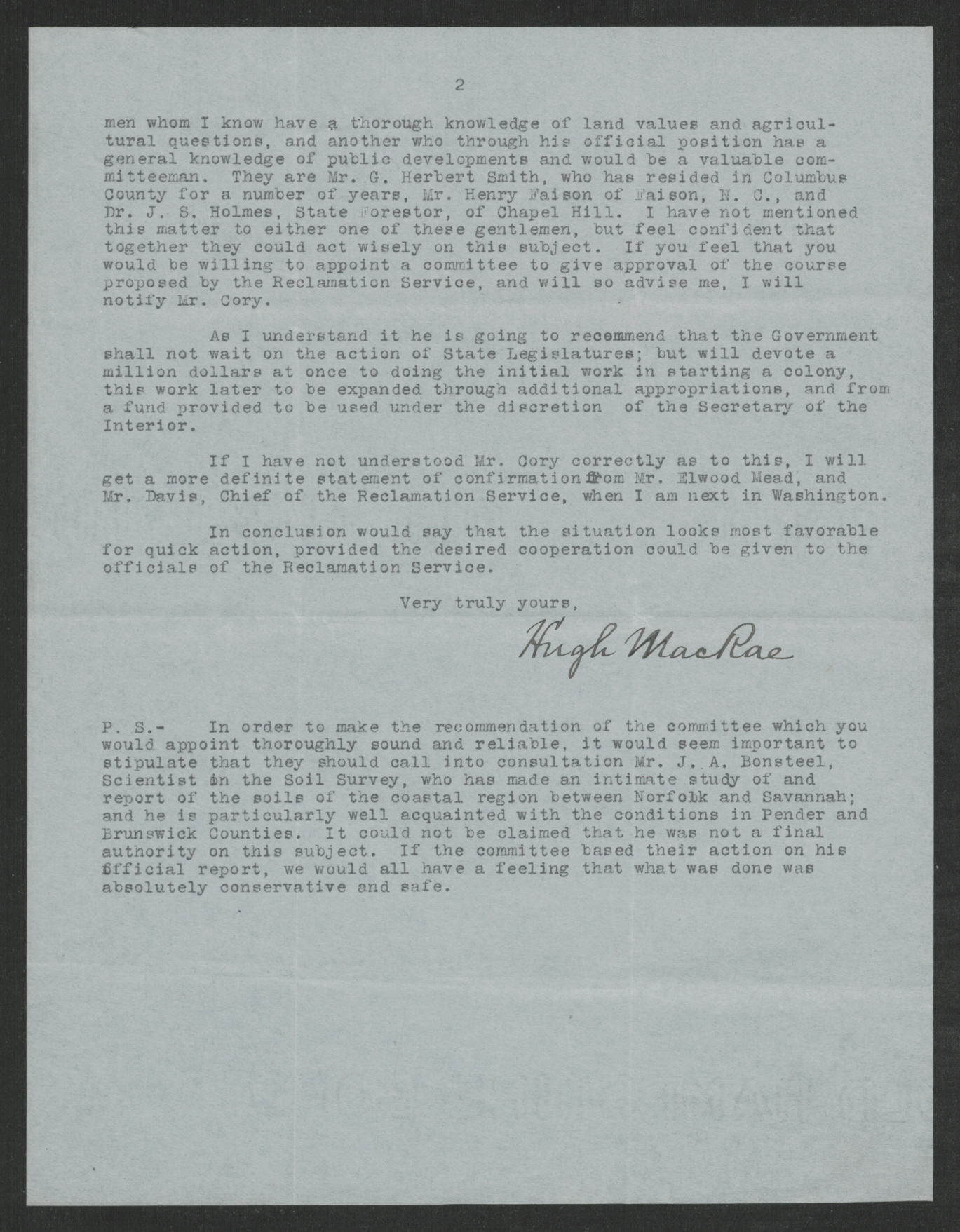 Letter from Hugh MacRae to Thomas W. Bickett, December 12, 1918, page 2