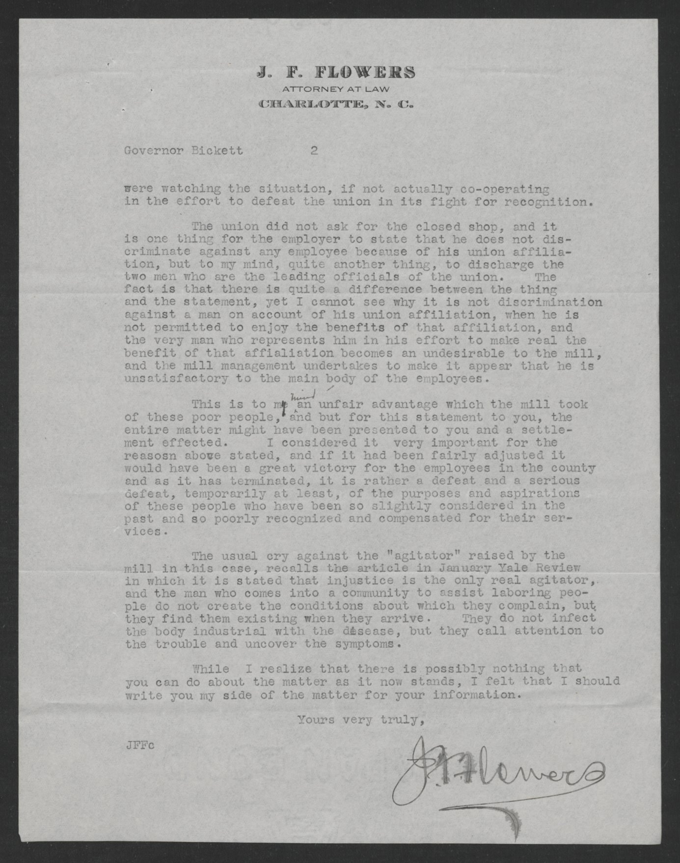 Letter from John F. Flowers to Thomas W. Bickett, February 25, 1920, page 2