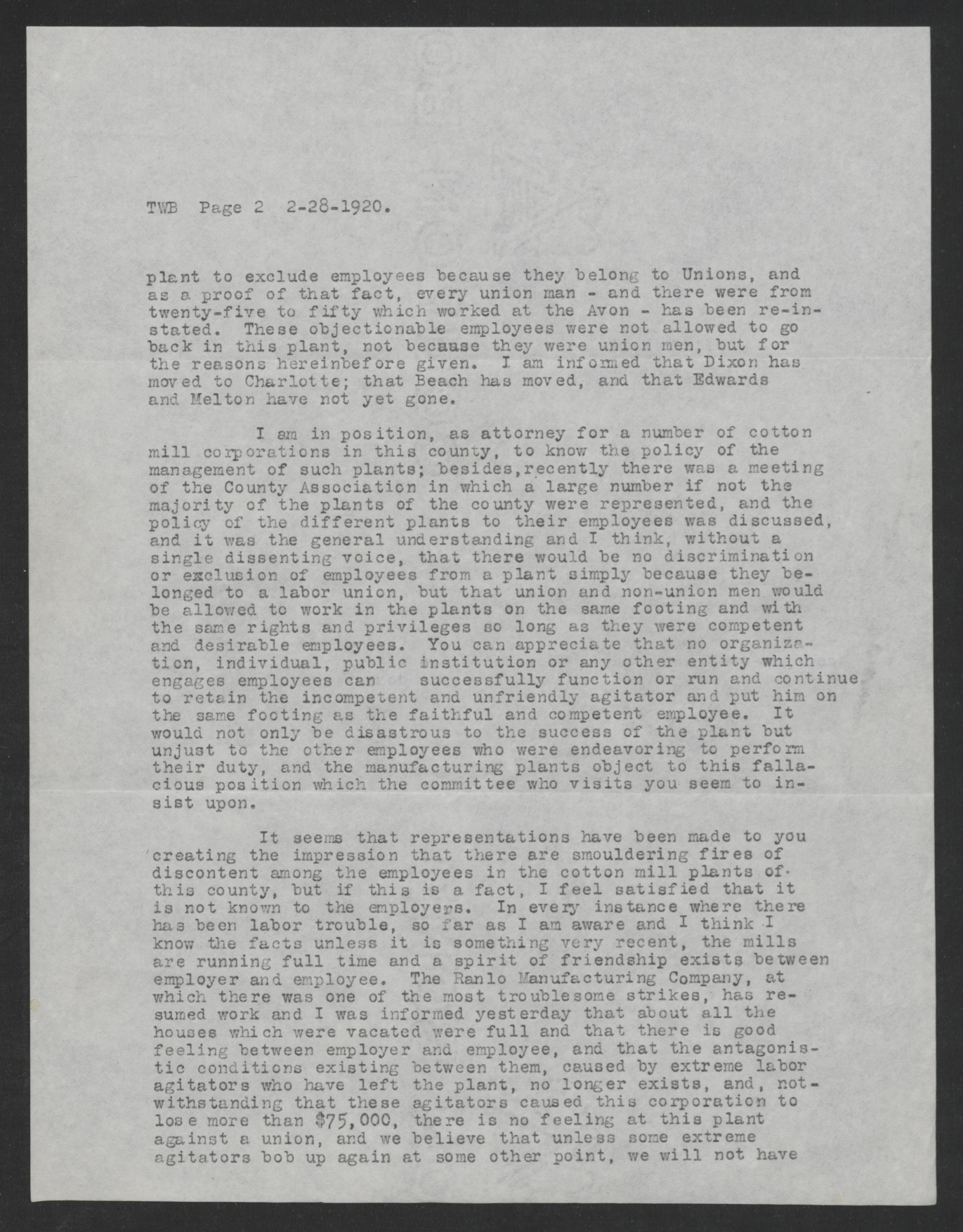 Letter from Addison G. Mangum to Thomas W. Bickett, February 28, 1920, page 2