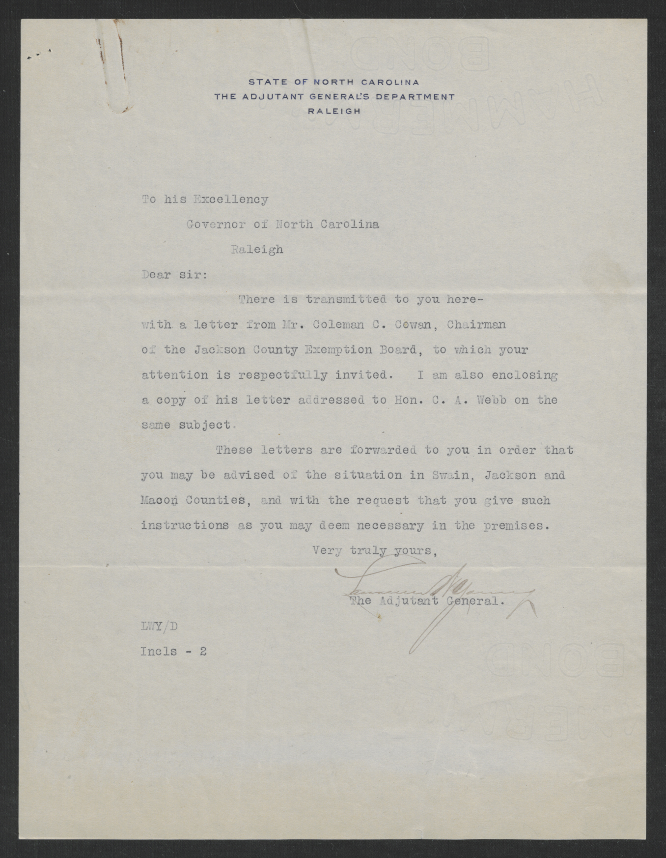 Letter from Laurence W. Young to Thomas W. Bickett, Circa March 1918