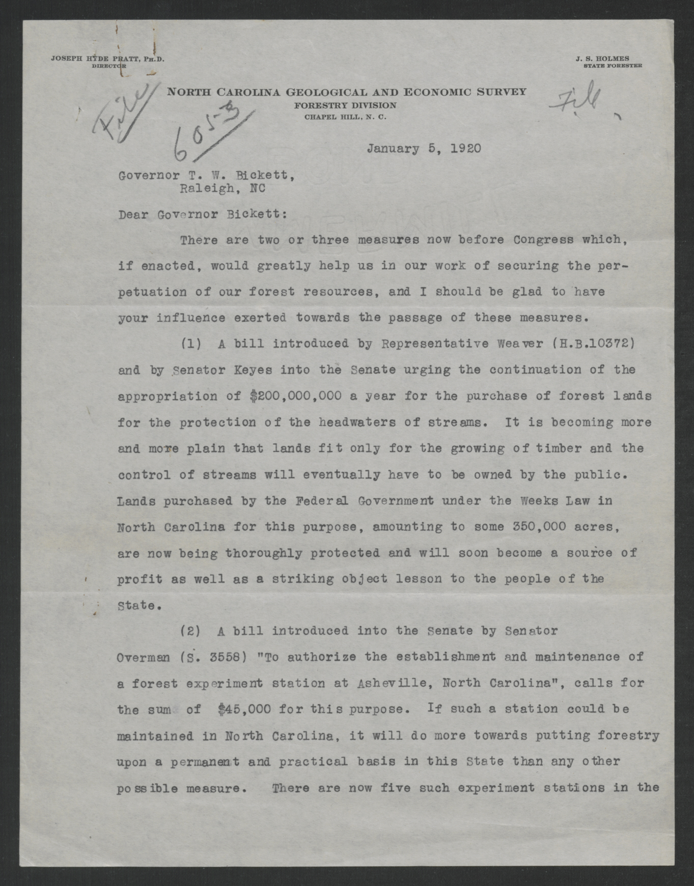 Letter from John S. Holmes to Thomas W. Bickett, January 5, 1920, page 1