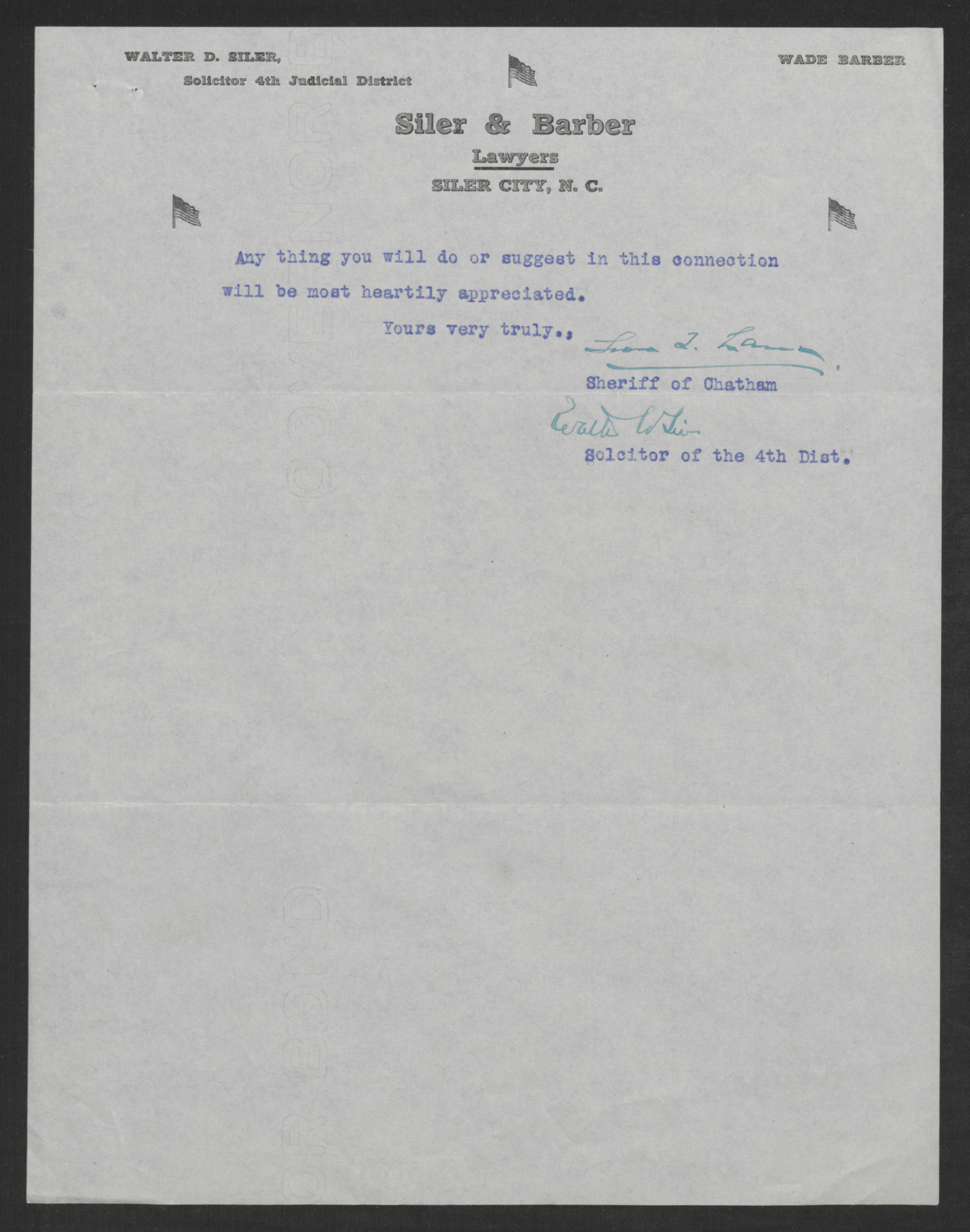 Letter from Leon T. Lane and Walter D. Siler to Thomas W. Bickett, August 2, 1917, page 2