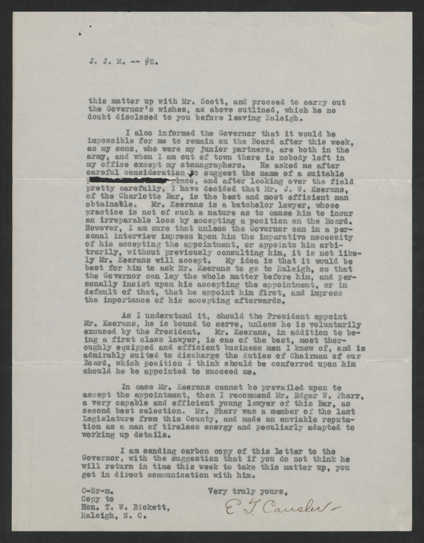 Letter from Edwin T. Cansler to Joseph J. Mackay, Jr., September 17, 1917, page 2