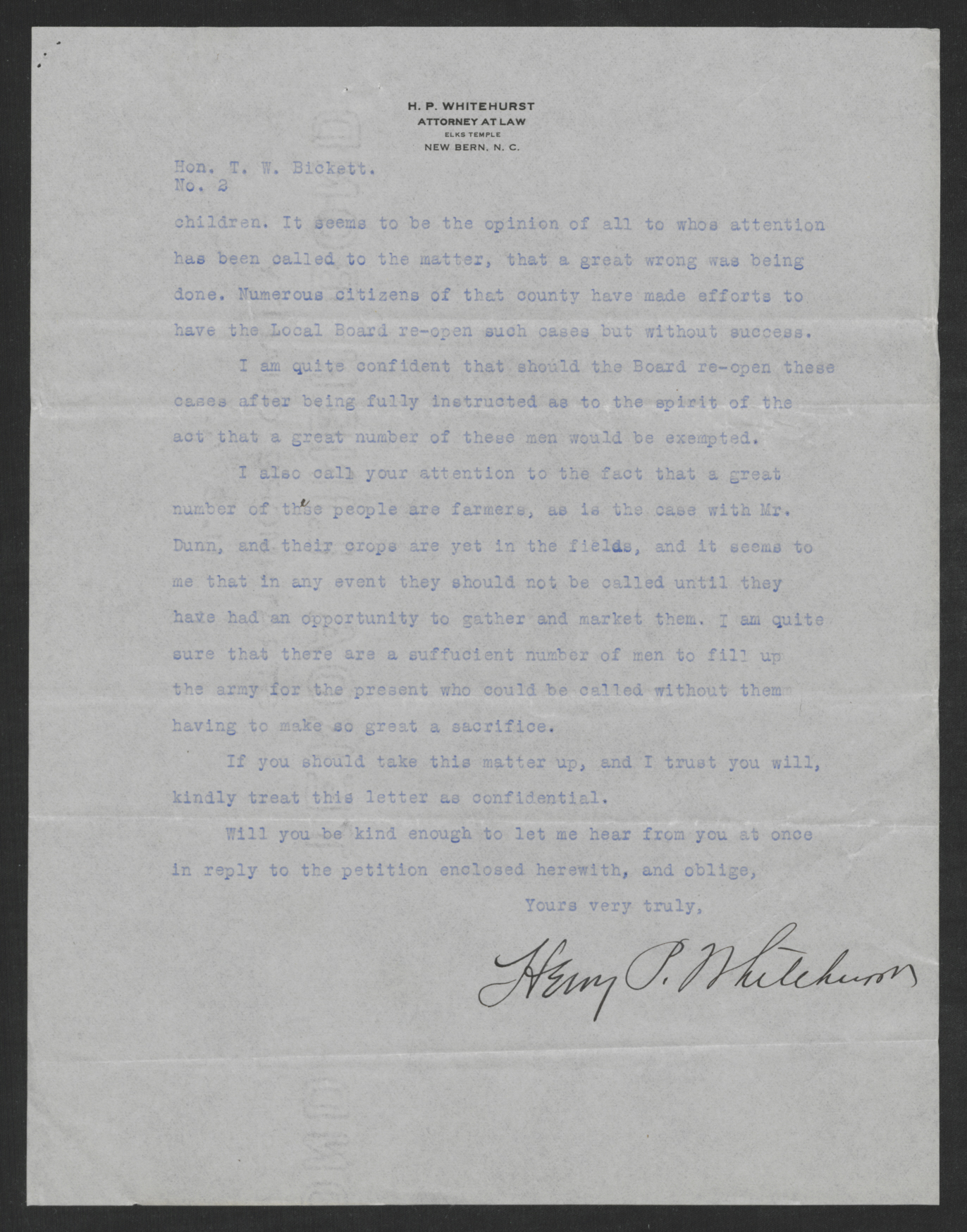 Letter from Henry P. Whitehurst to Thomas W. Bickett, September 21, 1917, page 2