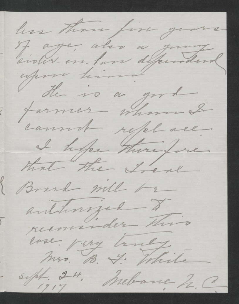 Letter from Pattie O. V. White to Thomas W. Bickett, September 24, 1917, page 3