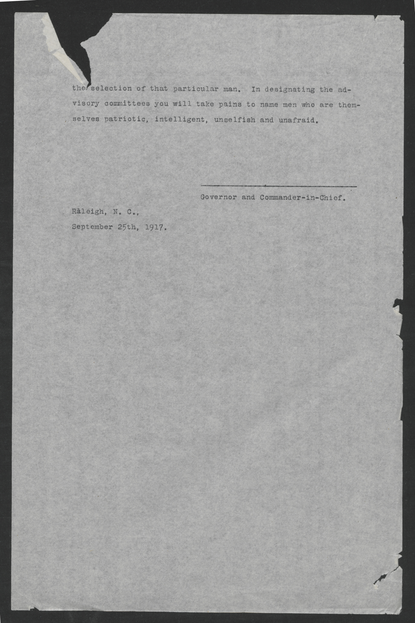 Letter from Thomas W. Bickett to the Adjutant General, September 25, 1917, page 2
