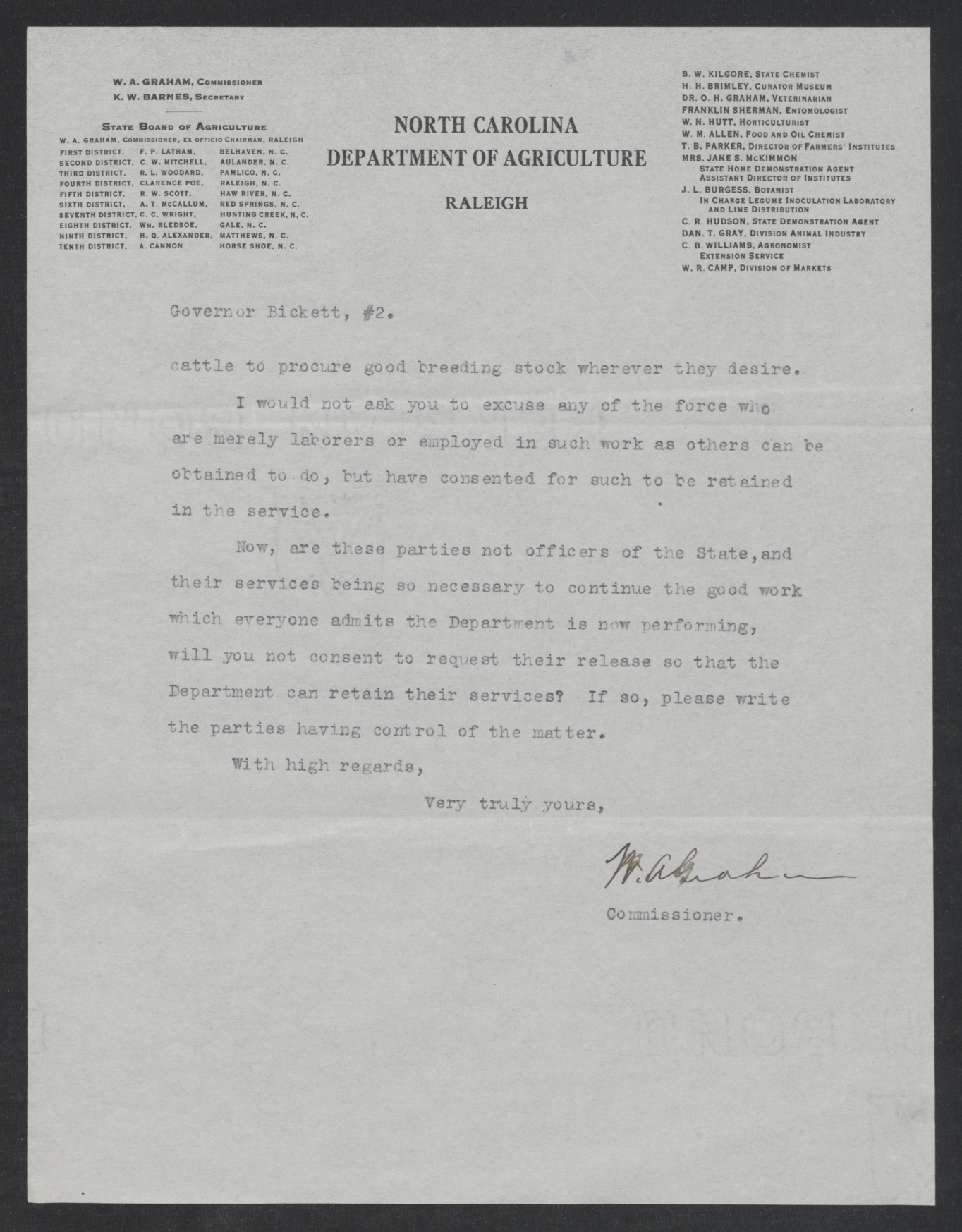 Letter from William A. Graham to Thomas W. Bickett, October 2, 1917, page 2