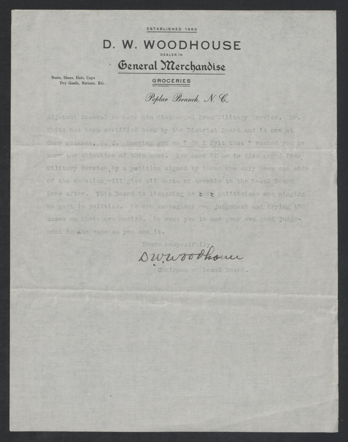 Letter from Daniel W. Woodhouse to Thomas W. Bickett, October 4, 1917, page 2