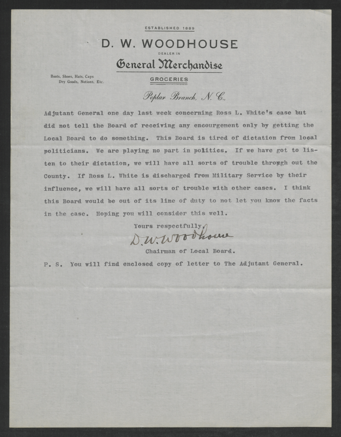 Letter from Daniel W. Woodhouse to Thomas W. Bickett, October 22, 1917, page 2