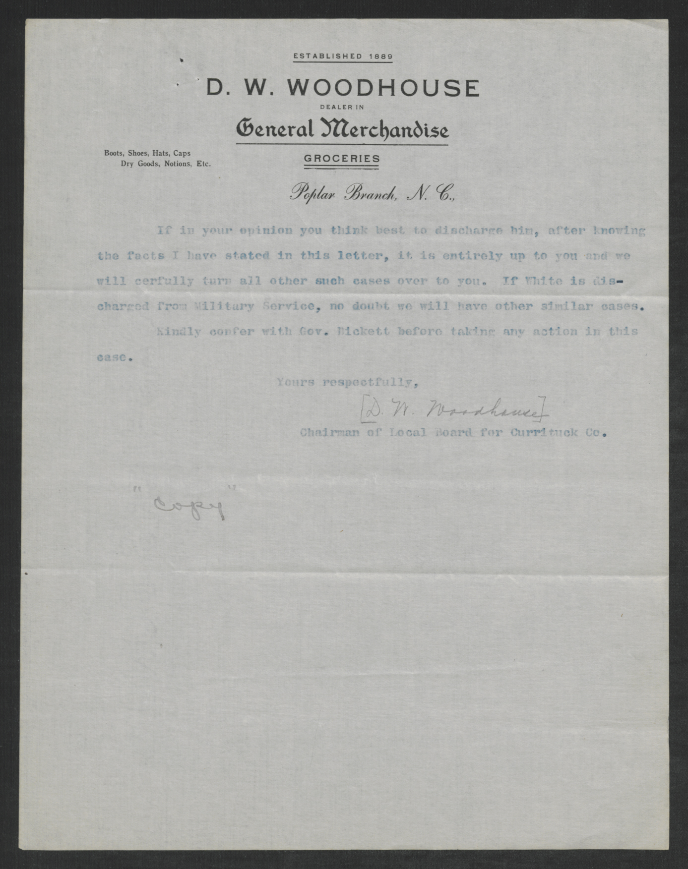 Letter from Daniel W. Woodhouse to Laurence W. Young, October 22, 1917, page 2
