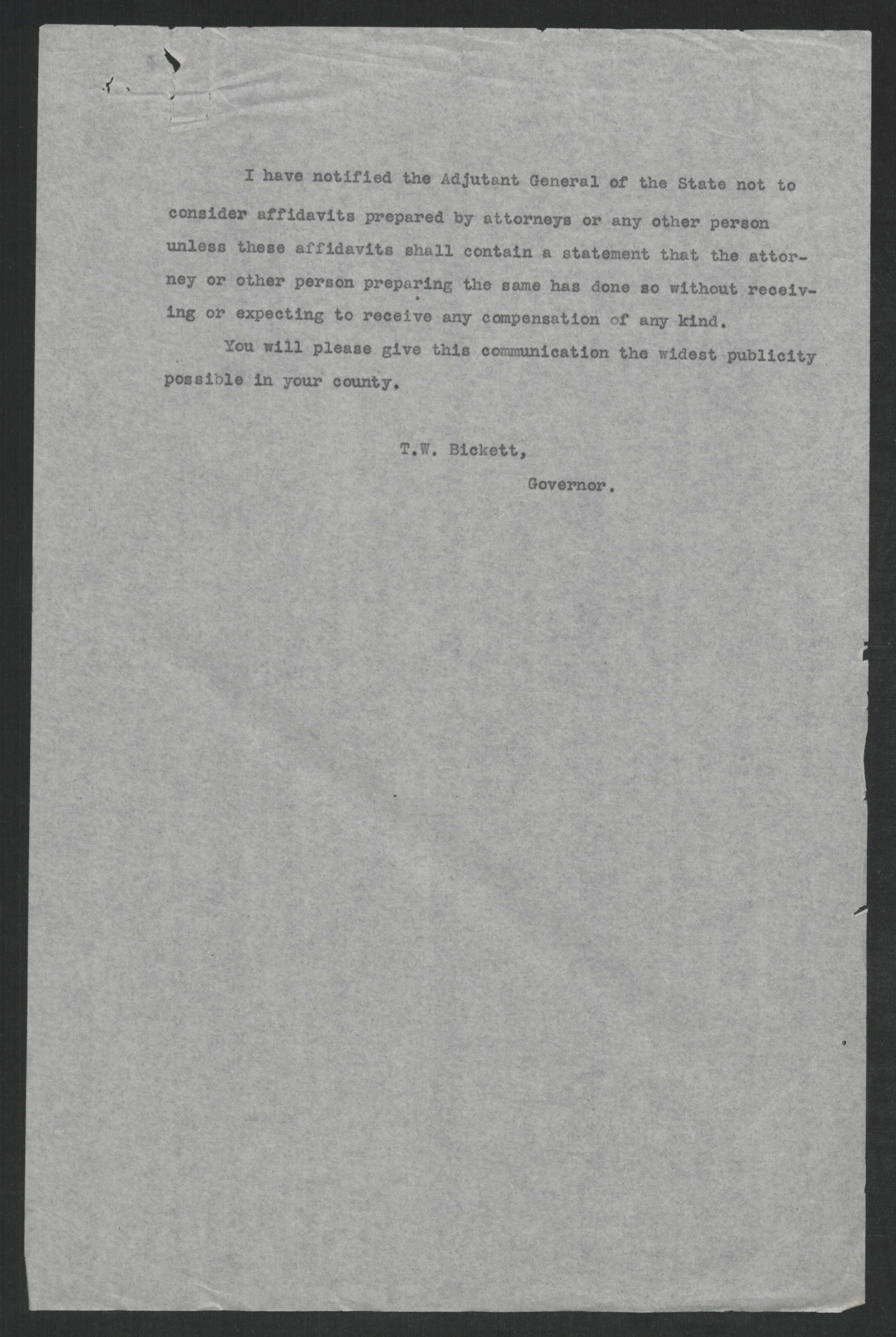 Letter from Thomas W. Bickett to All Local Exemption Boards, October 31, 1917, page 2
