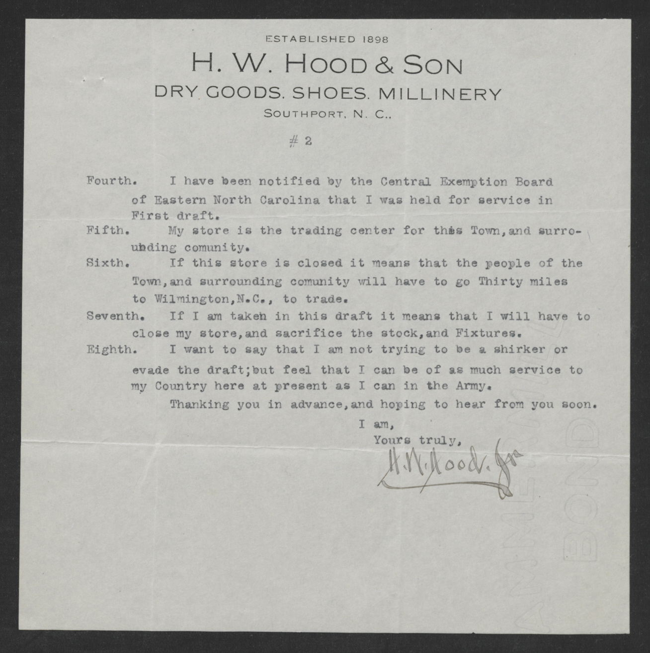 Letter from Henry W. Hood, Jr., to Thomas W. Bickett, November 15, 1917, page 2