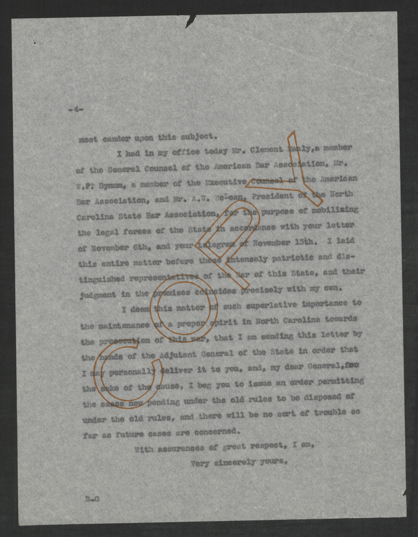 Letter from Thomas W. Bickett to Enoch H. Crowder, November 15, 1917, page 4