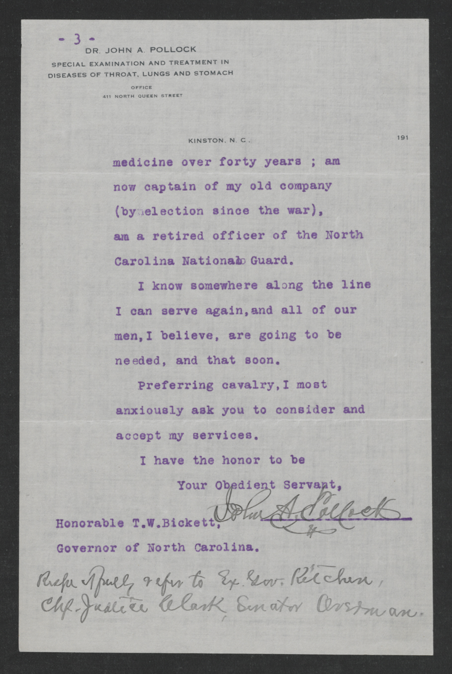 Letter from John A. Pollock to Thomas W. Bickett, December 15, 1917, page 3