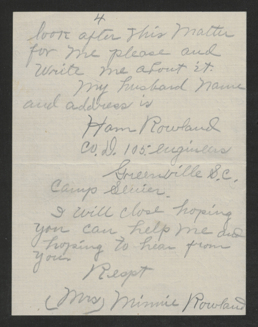 Letter from Minnie A. B. Rowland to Thomas W. Bickett, January 5, 1918, page 4