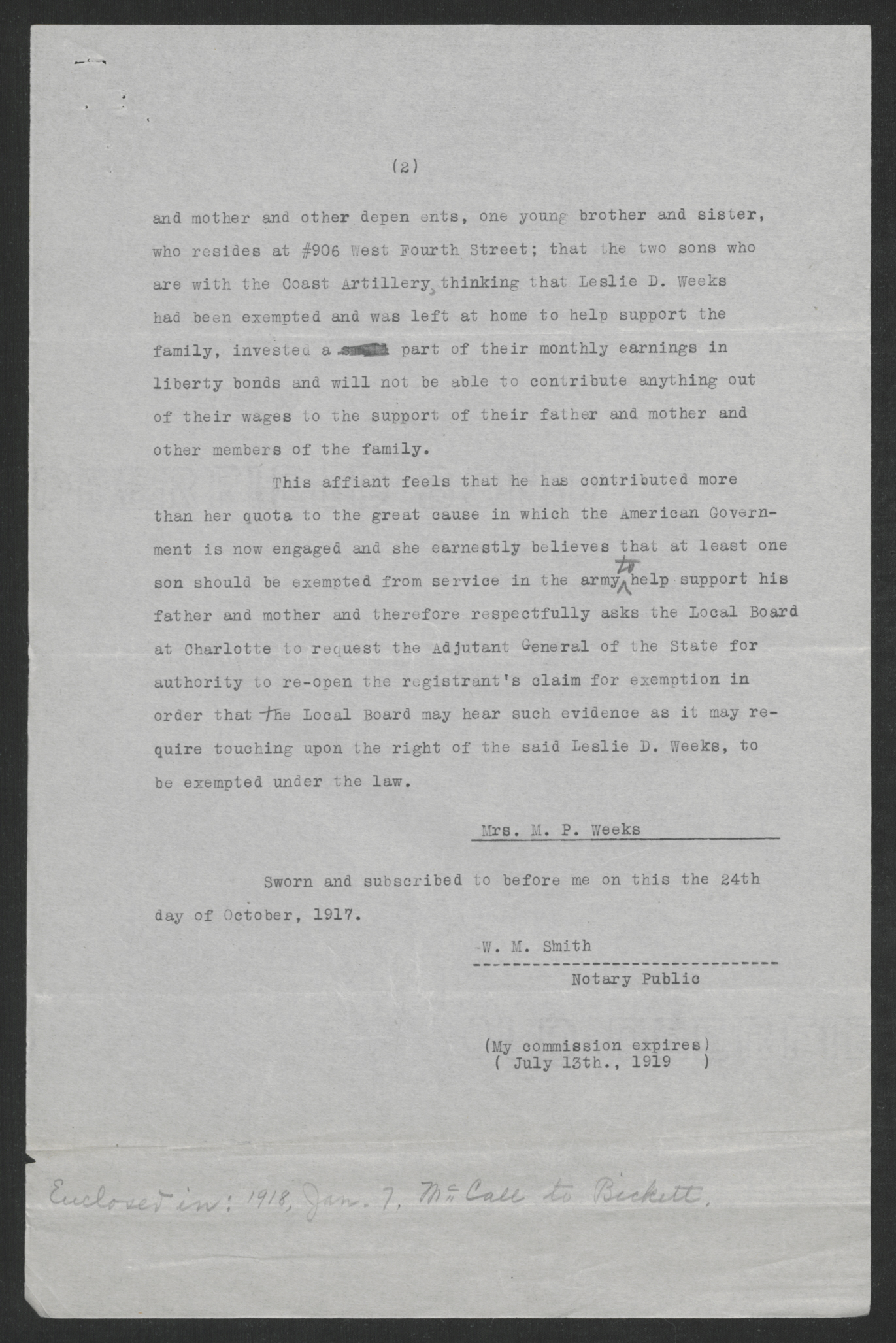 Affidavit of Mary P. D. Weeks, October 24, 1917, page 2
