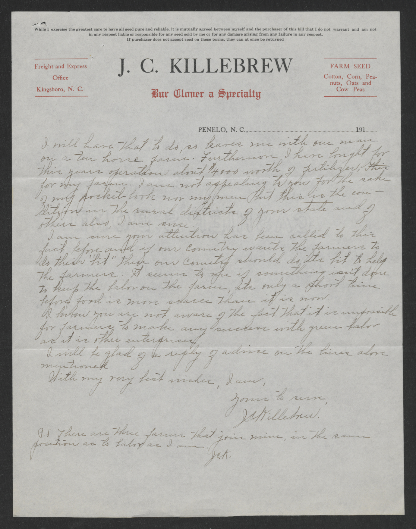 Letter from James C. Killebrew to Thomas W. Bickett, February 13, 1918, page 2
