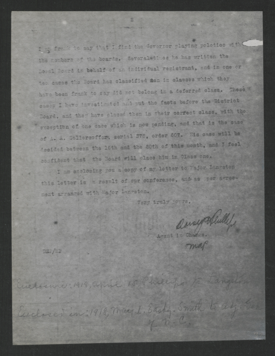 Letter from Dorsey E. Phillips to Alexander B. Bielaski, April 15, 1918, page 2