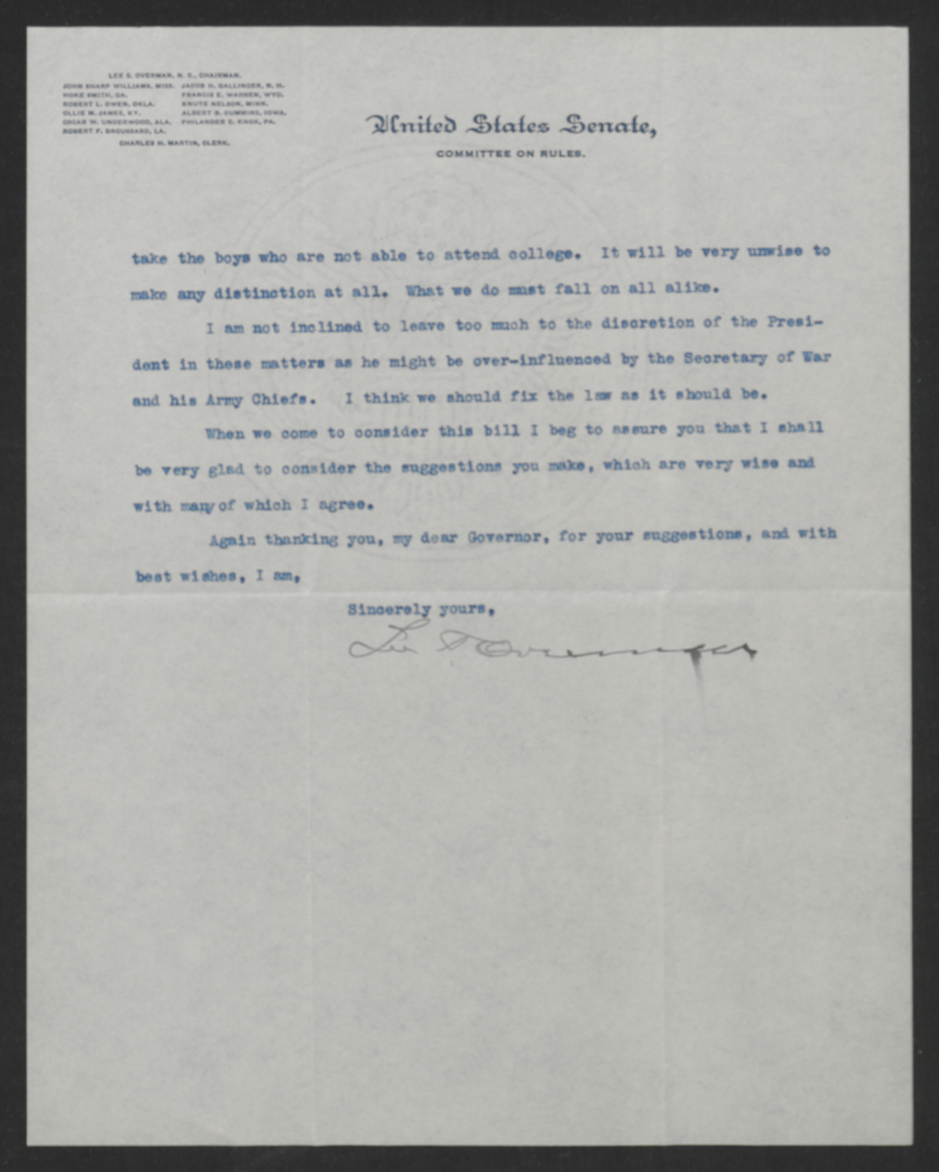 Letter from Lee S. Overman to Thomas W. Bickett, August 8, 1918, page 2