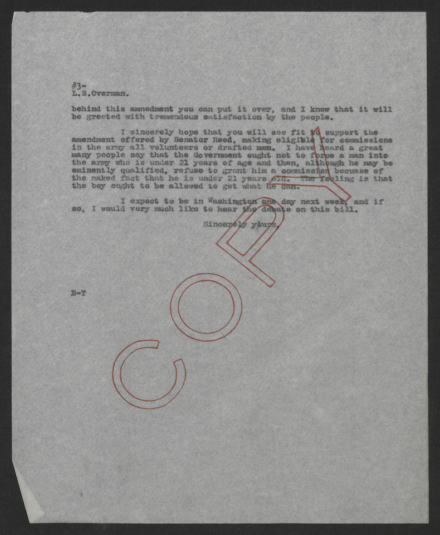 Letter from Thomas W. Bickett to Lee S. Overman, August 15, 1918, page 3