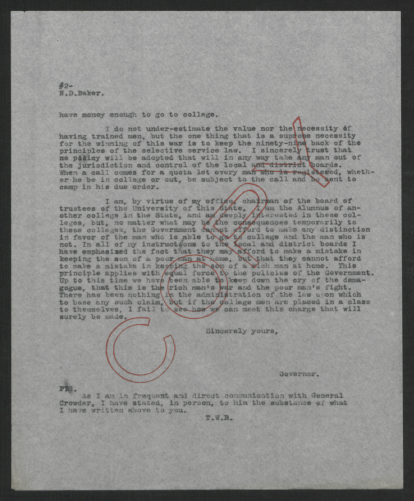 Letter from Thomas W. Bickett to Newton D. Baker, August 22, 1918, page 2